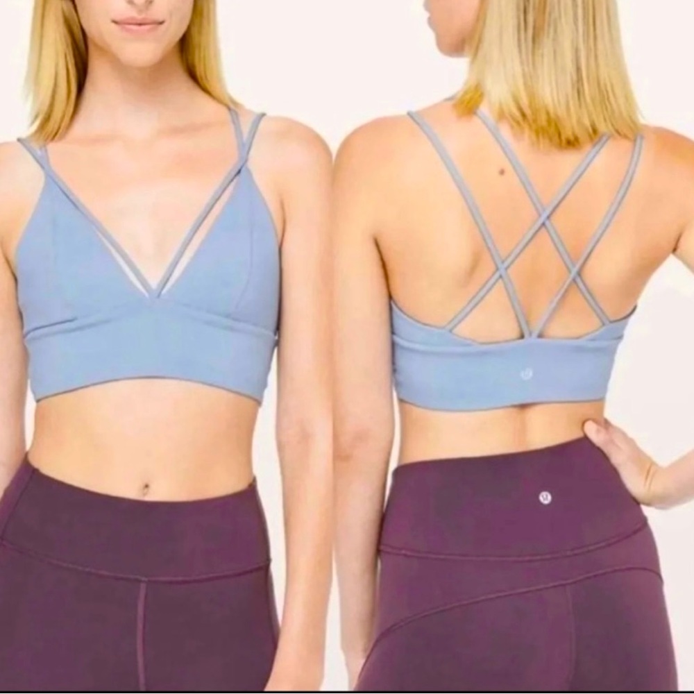 Lululemon Pushing Limits Concrete Blue Long Line Sports Bra 6